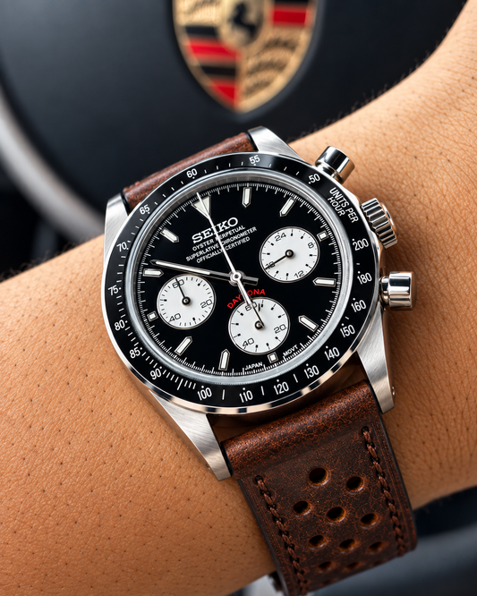 Daytona Le Mans de 38 mm de Royalty Watch, cronógrafo de esfera negra con subesferas claras