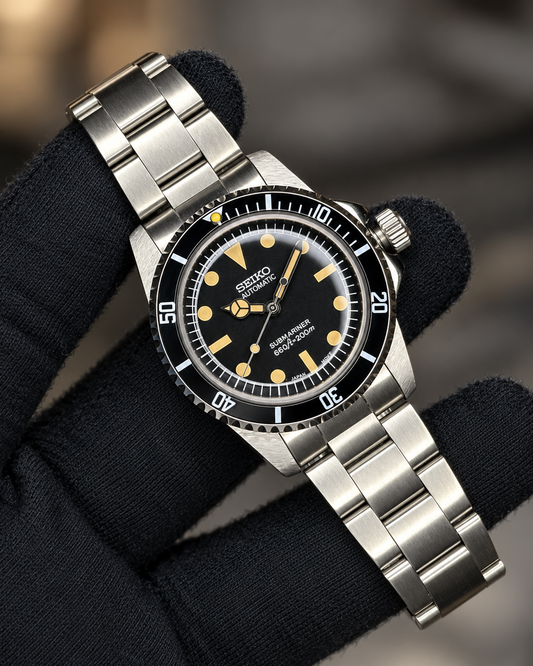 Submarino Vintage de Royalty Watch, reloj automático con esfera negra y cristal plexy