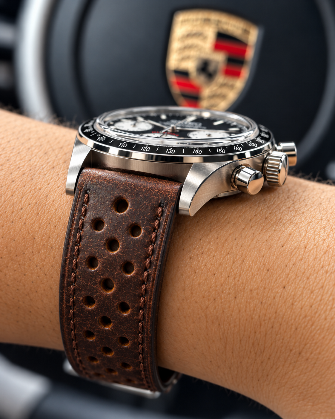 Daytona Le Mans de 38 mm de Royalty Watch, cronógrafo de esfera negra con subesferas claras