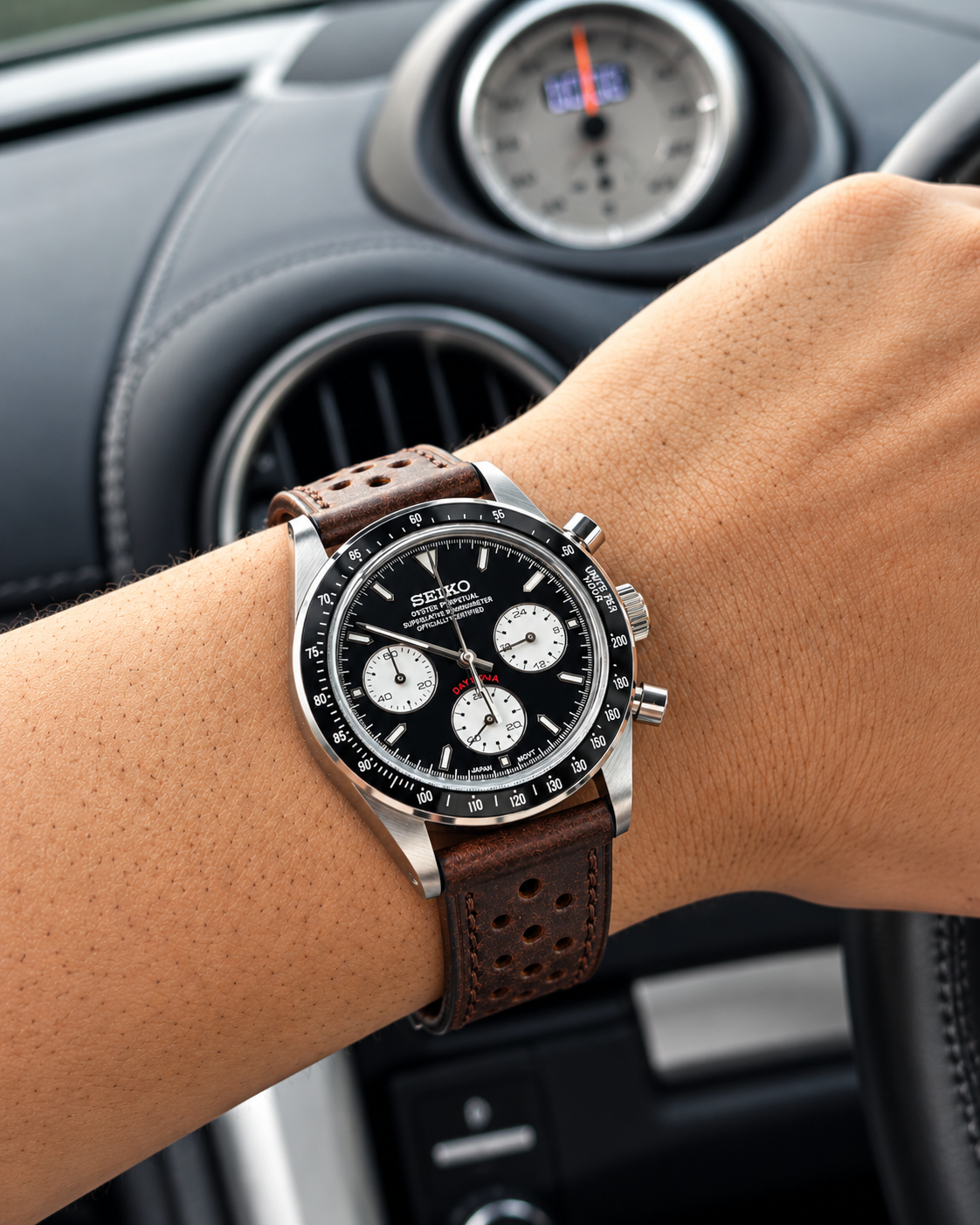 Daytona Le Mans de 38 mm de Royalty Watch, cronógrafo de esfera negra con subesferas claras