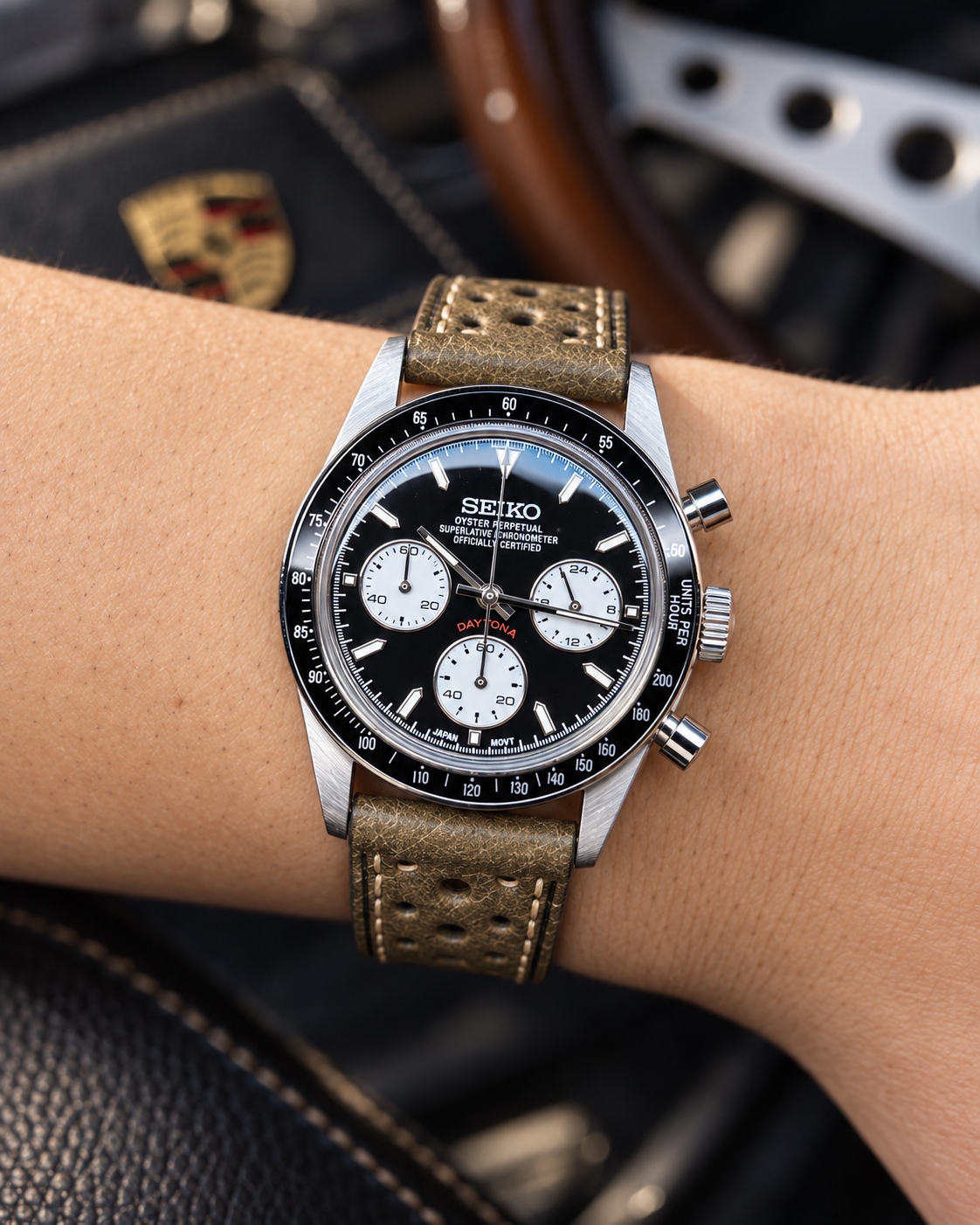 Daytona Le Mans de 38 mm de Royalty Watch, cronógrafo de esfera negra con subesferas claras