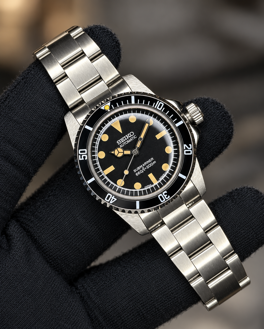Submarino Vintage de Royalty Watch, reloj automático con esfera negra y cristal plexy