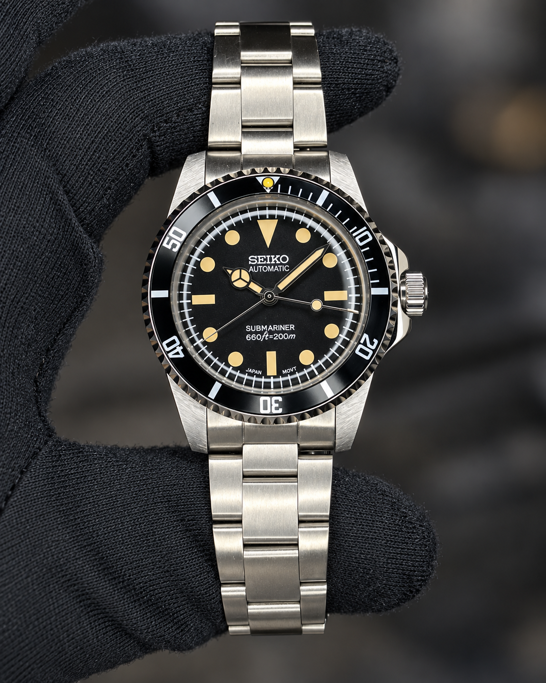 Submarino Vintage de Royalty Watch, reloj automático con esfera negra y cristal plexy