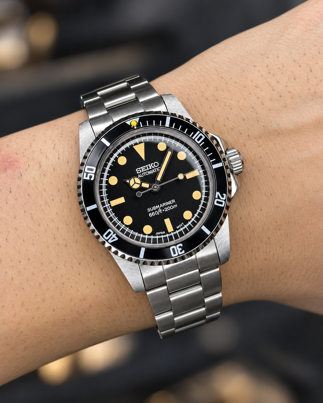 Submarino Vintage de Royalty Watch, reloj automático con esfera negra y cristal plexy